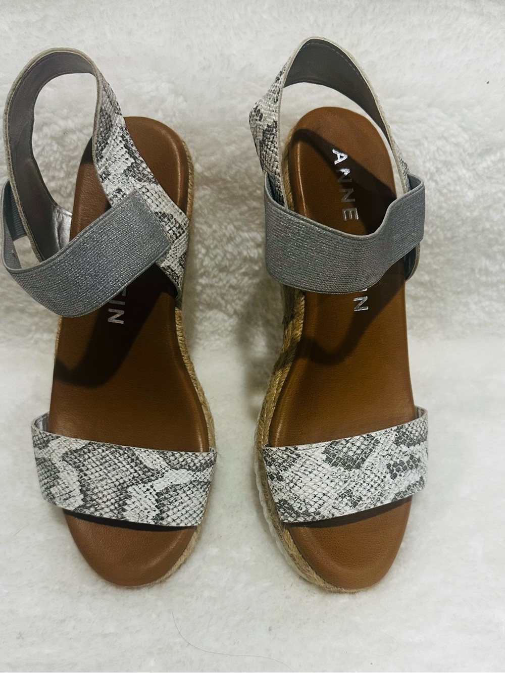 Ann Klein Snakeskin Print Espadrille Wedge Sandals | Elastic Slingback - Picture 6 of 9